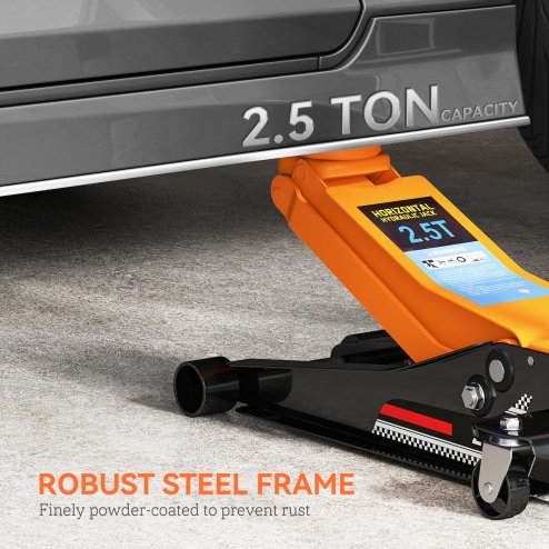 HOMCOM 2.5 Ton Hydraulic Low Profile Floor Jack, Heavy Duty Car Trolley Jack Lift with 7.5-47cm Lifting Range, Dual Piston Pump, Wheels, Non-slip Handle for Car Van Garage Tyre Repair Change, Orange