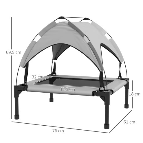 PawHut Cooling Raised Dog Bed, Elevated Pet Bed with Breathable Mesh, UV Protection Canopy, Foot Pads, for Indoor Outdoor, Small, Medium Dogs, 76 x 61 x 69.5cm - Light Grey