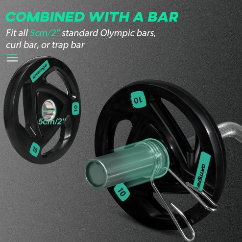 SPORTNOW 2 x 10kg Olympic Weight Plates, Tri-Grip Rubber Coated Barbell Weights Set w/ 2