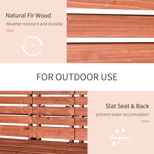 Outsunny 2 Seater Wooden Garden Bench with Convertible Middle Table, Outdoor Three-Seater Bench for Patio, Park, Porch, Orange