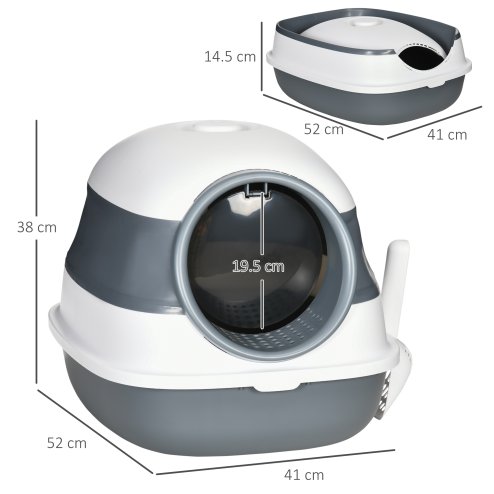 PawHut Foldable Cat Litter Box with Lid, Hooded Cat Litter Tray with High Sides, Air Freshener, Large Two-Way Entrance, Scoop, White