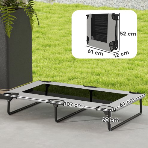 PawHut Raised Dog Bed, Portable Elevated Pet Cot with Breathable Mesh for Indoor Outdoor, for Large Dogs, 107 x 61 x 20 cm, Light Grey