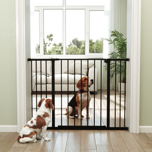 PawHut Dog Gate Pet Safety Gate Stair Barrier Pressure Fit Adjustable 76-82/86-97/101-107 cm, Black