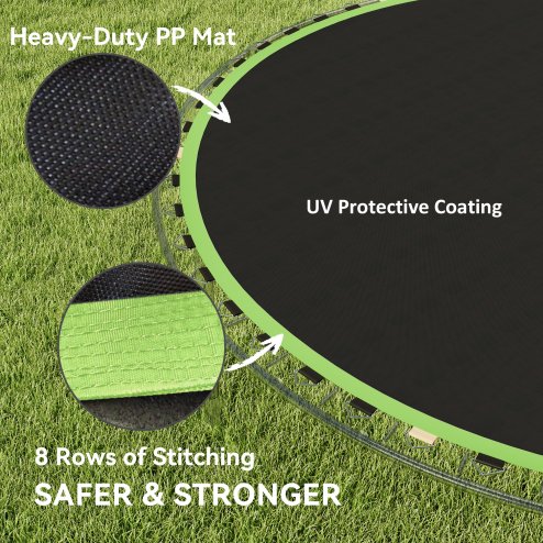 SPORTNOW Trampoline Replacement Mat with Eight Rows of Stitching, Spring Pull Tool, 54 V-Hooks, for 10ft Trampoline, Using 14cm Springs, Trampoline Jumping Mat, Green