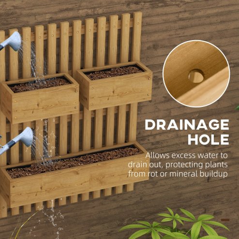 Outsunny Wall-mounted Wooden Garden Planters with Trellis, Drainage Holes and 3 Movable Planter Boxes, Wall Raised Garden Bed for Patio, Carbonised