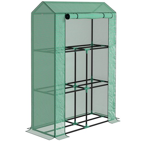 Outsunny 3 Tier Mini Greenhouse with Reinforced PE Cover, Portable Small Greenhouse with Roll-Up Door, 100 x 40 x 150cm, Green
