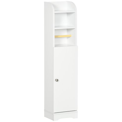 kleankin Slim Bathroom Storage Cabinet with 2 Open Shelves and Toilet Paper Roll Holder, Freestanding Bathroom Storage Unit with Adjustable Shelf, 23 x 18 x 100 cm, White