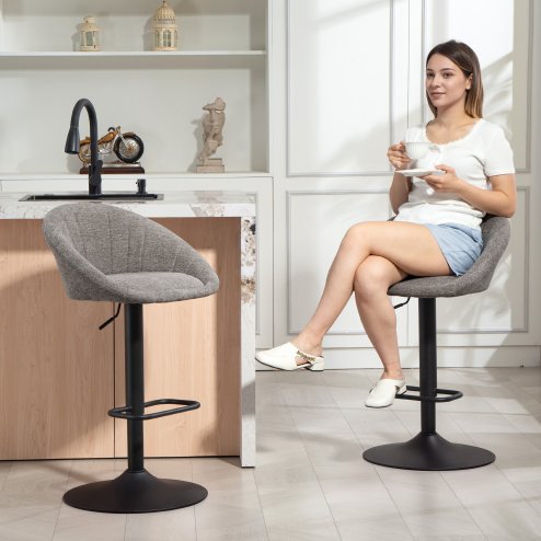 HOMCOM Bar Stools Set of 2, Swivel Barstools, Height Adjustable Breakfast Bar Chairs with Backrest and Footrest for Kitchen Island Counter, Dining Room, Grey