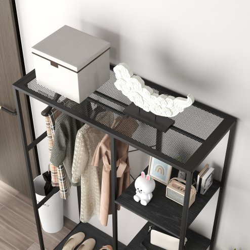 HOMCOM Coat Rack with Shoe Storage, 170cm Free Standing Hall Tree with Hanging Rail and Storage Shelves, 2-In-1 Coat Stand for Hallway, Entryway, Bedroom, Black