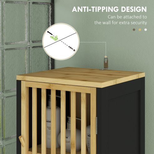 HOMCOM Tall Bathroom Storage Cabinet, Slim Bamboo Bathroom Cabinet with 2 Open Compartments, 2 Slatted Doors and Adjustable Shelves