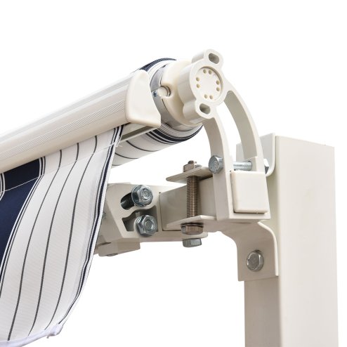 Outsunny 2.5m x 2m Retractable Awning, DIY Garden Awning Canopy, Anti-UV Sun Shade Shelter with Aluminium Frame and Crank Handle, Blue and White