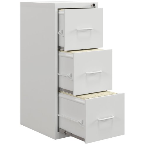 HOMCOM 3 Drawer Filing Cabinet, Vertical File Cabinet with Adjustable Hanging Bar for A4 and Letter Size, Steel Printer Stand for Home Office, Cream White