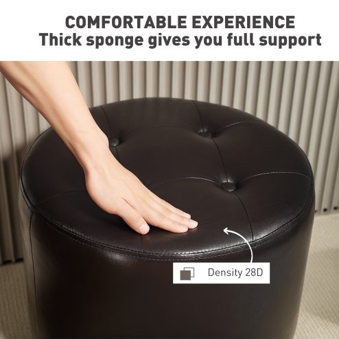 HOMCOM 360 Swivel Foot Stool Round PU Footstool with Thick Sponge Padding and Solid Steel Base