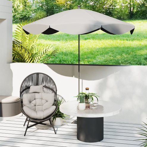 Outsunny Rattan Egg Chair, Oversized Freestanding Garden Egg Chair with Thick Tufted Cushion, Headrest, Steel Frame for Indoor and Outdoor Use, Charcoal Grey