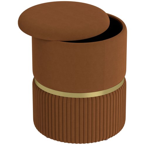 HOMCOM Round Storage Stool, Velvet-feel Fabric Upholstered Vanity Stool with Removable Top, Padded Seat and Hidden Space for Living Room, Bedroom