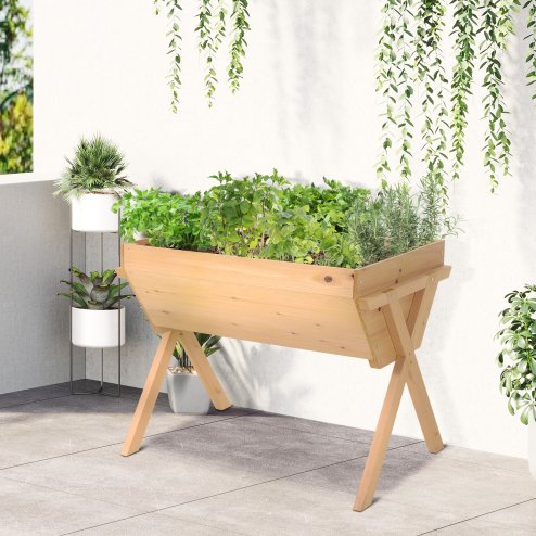 Outsunny Wooden Raised Garden Bed with Bed Liner, Elevated Planter Box with Legs, for Vegetables Flowers Herbs, Outdoor and Indoor Use