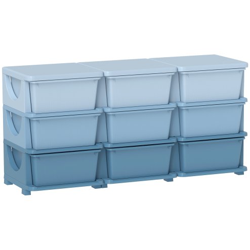 HOMCOM Kids Storage Units with 9 Drawers 3 Tier Chest Vertical Dresser Tower Toy Organiser for Nursery Playroom Kindergarten Blue