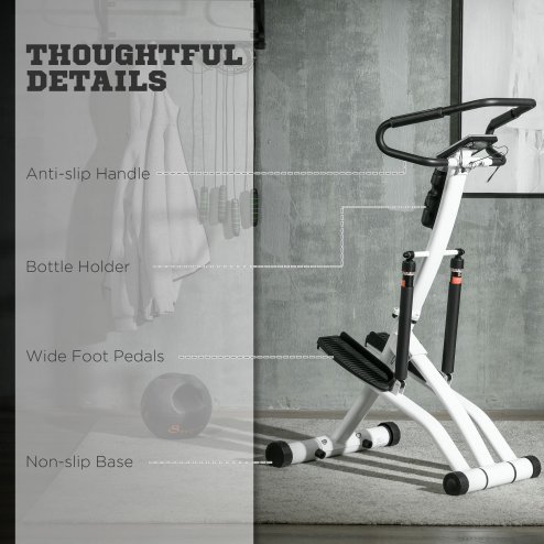SPORTNOW Foldable Stepper Machine with 12-Level Hydraulic Resistance, Step Machine Exerciser with LCD Monitor and Drink Holder, for Home Fitness Workout, White and Black
