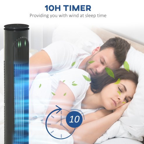 HOMCOM 30'' Freestanding Tower Fan, 3 Speed 3 Mode, 10h Timer, 70 Degree Oscillation, LED Light, 5M Remote Controller, Dark Grey