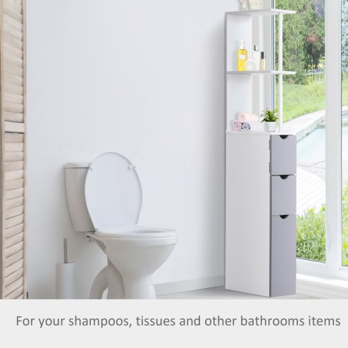 HOMCOM Tall Bathroom Cabinet, Freestanding Bathroom Storage Cabinet with 2-Tier Shelf and Drawers, Narrow Cupboard Storage Unit