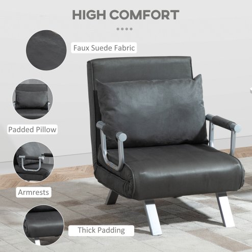 HOMCOM Single Chair Bed, Click Clack Convertible Bed Settee, Modern Velvet Feel Fabric Lounge Couch with Cushion for Living Room, Bedroom, Guest Room