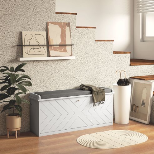 HOMCOM Shoe Bench, Entryway Bench with Flip Drawer, Seating Cushion and Adjustable Shelf for 10 Pairs of Shoes for Hallway, White