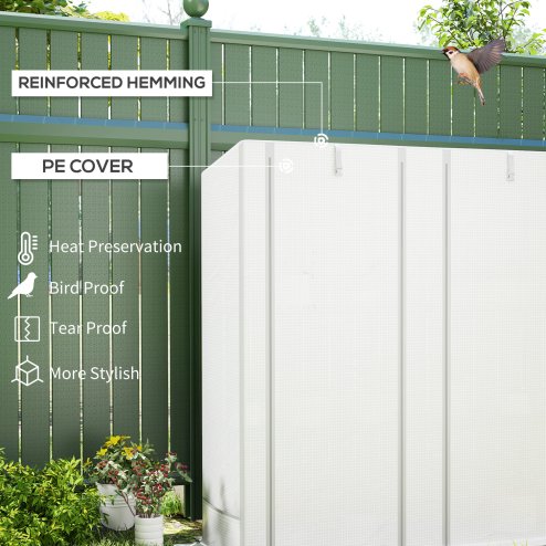 Outsunny 3 Tier Lean-to Mini Greenhouse with Reinforced PE Cover, Portable Small Greenhouse with Roll-Up Door, Grey Hemmed Edging, 144 x 48 x 152cm, White