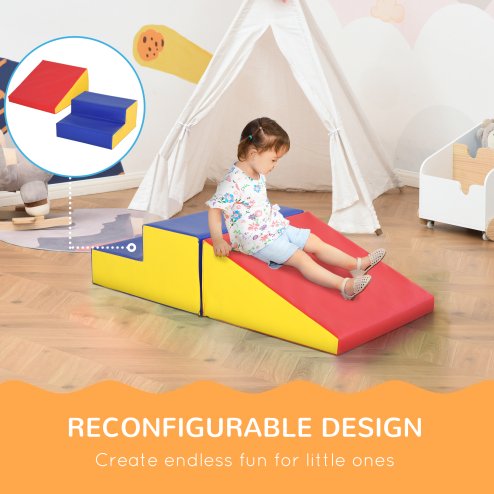 HOMCOM Soft Play Set, 2 Piece Kids Climb and Crawl Foam Play Activity Toys, Soft Play Equipment for Toddlers 12-36 Months, Red