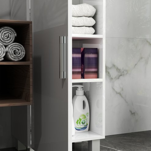 HOMCOM Tall Bathroom Cabinet, Freestanding Bathroom Storage Cabinet with Adjustable Shelves and Double Doors