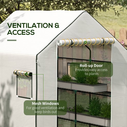 Outsunny Walk-in Greenhouse Cover Replacement with Roll-up Door and Mesh Windows, Reinforced PE Hot House Cover, COVER ONLY, 140 x 143 x 190cm, White