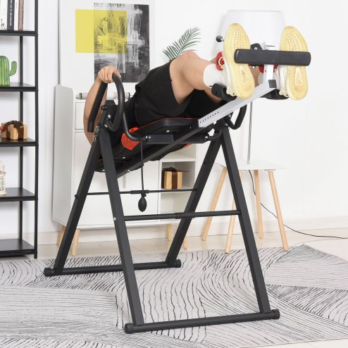 HOMCOM Gravity Inversion Table w/ Safety Belt Adjustable Hand Stand Home Back Stretcher Machine For Muscle Pain Relief, Red