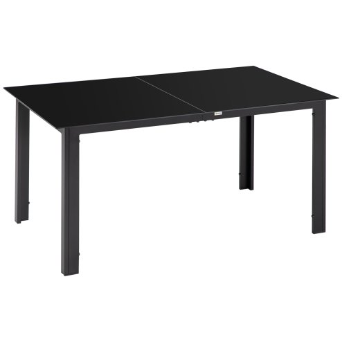 Outsunny Outdoor Dining Table for 6, Aluminium Rectangular Garden Table with Tempered Glass Tabletop for Yard, Deck, Patio, 150 x 90 x 74 cm, Black