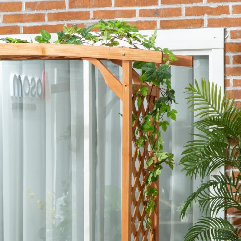 Outsunny Garden Bench, Arch Pergola with Natural Wooden Garden Arbour with Seat for Vines/Climbing Plants for Outdoor Space, Brown