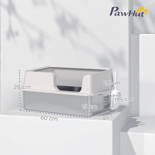 PawHut Stainless Steel Litter Box, High Sided Metal Cat Litter Tray with Detachable Rim, Scoop, Easy Cleaning, Odour-Resistant, 60 x 40 x 28 cm