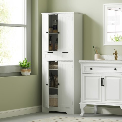 HOMCOM Tall Bathroom Cabinet, Freestanding Storage Cupboard, Bathroom Storage Cabinet with Drawer, Adjustable Shelf and Doors, 60 x 30 x 160 cm, White