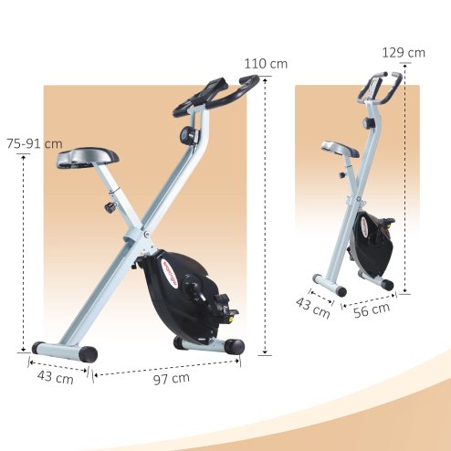 SPORTNOW Folding Exercise Bike, Quiet Stationary Bike with 8-Level Magnetic Resistance, Heart-Rate Sensor, Adjustable Seat and Wheels for Home Gym Workout, Black and White