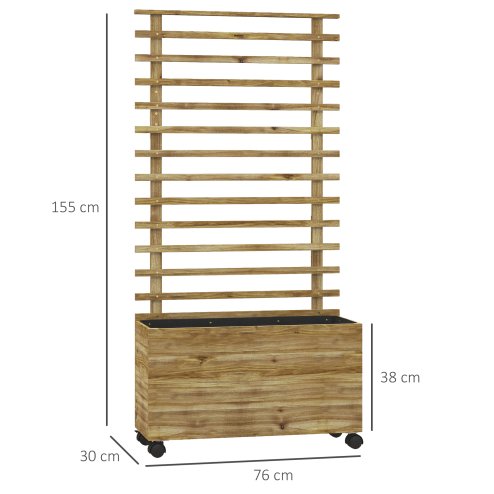 Outsunny Outdoor Wooden Planters with Trellis Free Standing Flower Raised Beds for Garden with 4 Wheels for Climbing Plants, 76 x 30 x 155cm, Natural