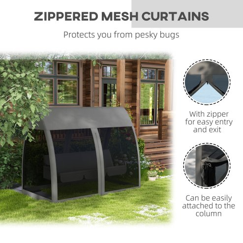 Outsunny 3 Seater Swing Chair 2 in 1 Garden Swing Seat Bed Convertible Outdoor Rocking Bench Bed with Water-Resistant Roof, Zipped Door and Mosquito Netting, Grey