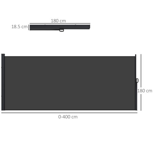 Outsunny Retractable Side Awning, Garden Privacy Screen Divider, Full Cassette Wind Breaker for Hot Tub, Balcony, Terrace, Pool, 400 x 180cm, Black