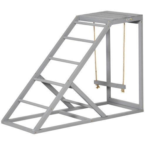 PawHut Chicken Activity Play Set with Swing, Chicken Coop Toy with Ladder, Platform for 2 Chickens, Hens, Grey