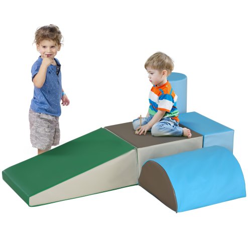 HOMCOM 5 Piece Soft Play, Climb and Crawl Activity Play Set for Baby Toddler, Soft Foam Blocks Indoor Play Equipment Learning Toys Blue