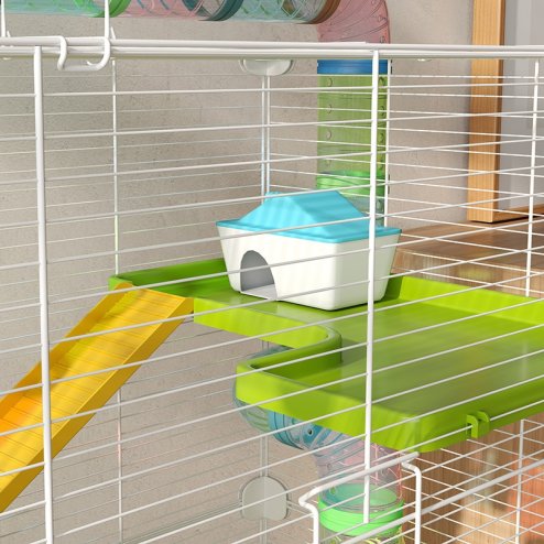 PawHut 5 Tier Hamster Cage, Gerbil Cage with Tube, Water Bottle, Exercise Wheel, Food Dish, 59L x 36W x 69H cm - Green