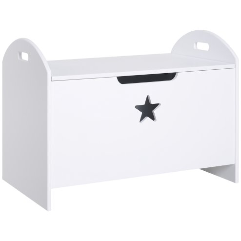 HOMCOM Kids Wooden Toy Box Organizer Children's Toy Storage with Lid Safety Hinge Side Handle Playroom Furniture White
