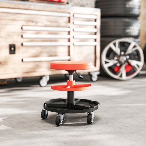 HOMCOM Rolling Mechanic Stool, 135kg Capacity Workshop Stool, 360?? Swivel Roller Padded Creeper Seat with Wheels, Tool Trays Storage for Garage, Shop, Auto Repair, Yellow