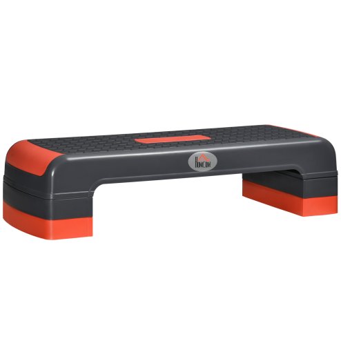 HOMCOM Aerobic Step, 10cm, 15cm & 20cm Height Adjustable Exercise Stepper for Exercise Workout, Nonslip Step Board Great for Home & Office, Grey and Red