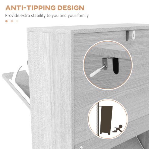 HOMCOM Narrow Shoe Cabinet, Slim Shoe Storage Cabinet with 3 Flip Drawers, 12 Pair of Shoes Organizer Hallway Entryway