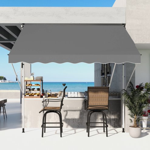 Outsunny Balcony 3 x 1.5m Manual Adjustable Awning, DIY Patio Clamp Awning Canopy, Retractable Shade Shelter Easy to Move for Balcony, Grey