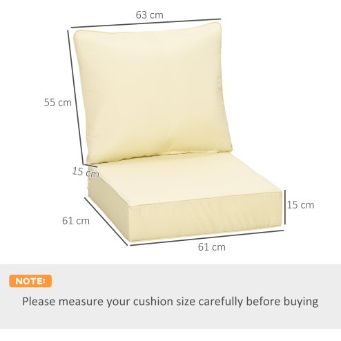Outsunny Outdoor Seat and Back Cushion Set, 63L x 55W x 15Dcm Olefin Patio Deep Seating Chair Fade Resistant Replacement Cushion for Rattan Sofa, Indoor or Outdoor Furniture