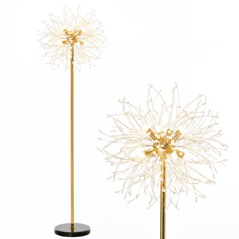 HOMCOM Floor Lamp, Crystal Fireworks Standing Lamp, Metal Golden Pole Tree Lighting with Foot Switch, 8 Lights, G9 Bulb Base, for Living Room, Bedroom