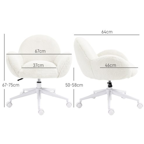 HOMCOM Fluffy Leisure Chair Office Chair with Backrest and Armrest for Home Bedroom Living Room with Wheels